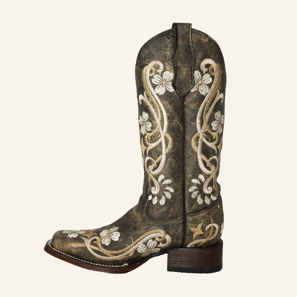 Circle G Women's Floral Embroidery Boot L5241 - Black