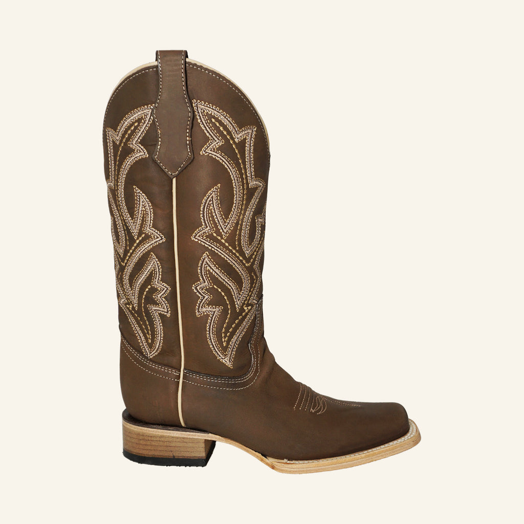 Circle G Women's Embroidery Wide Square Toe L6256 - Chocolate