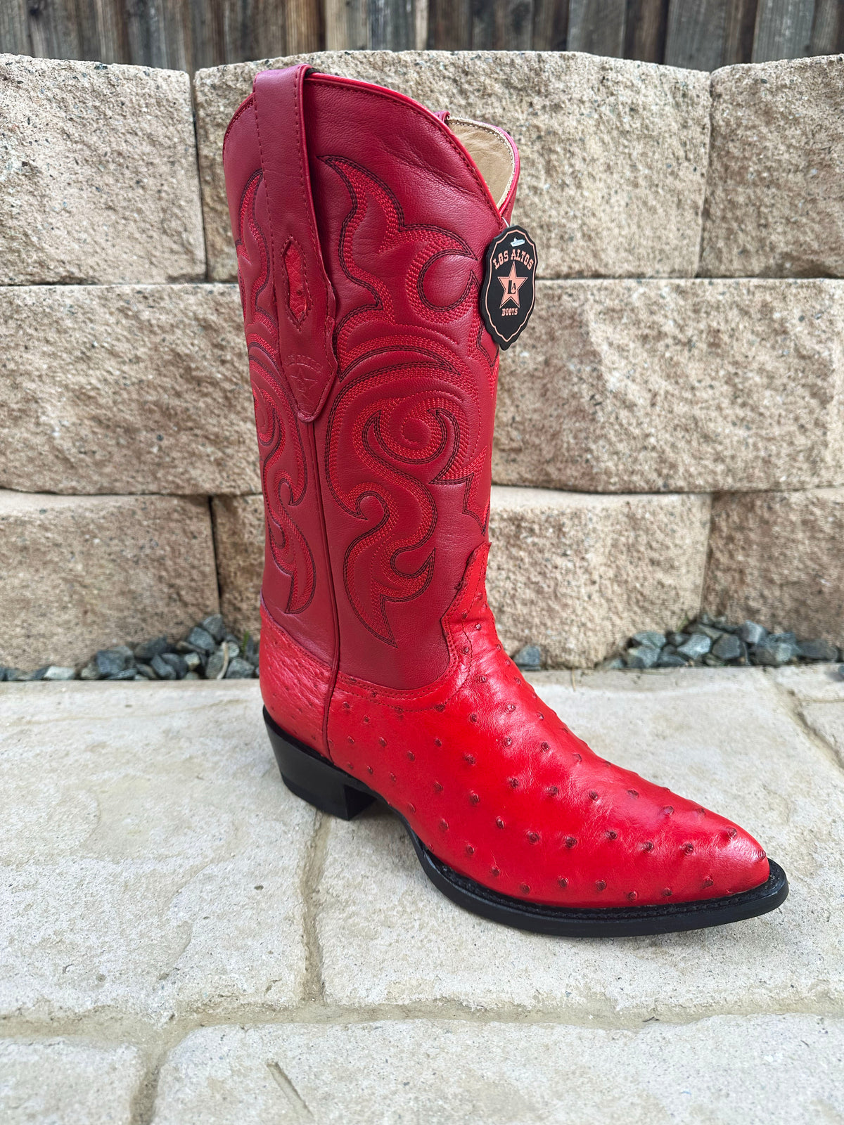 Red ostrich boots genuine ostrich Red Square Toe Boot Ostrich Print | White Diamonds Boots main image 2