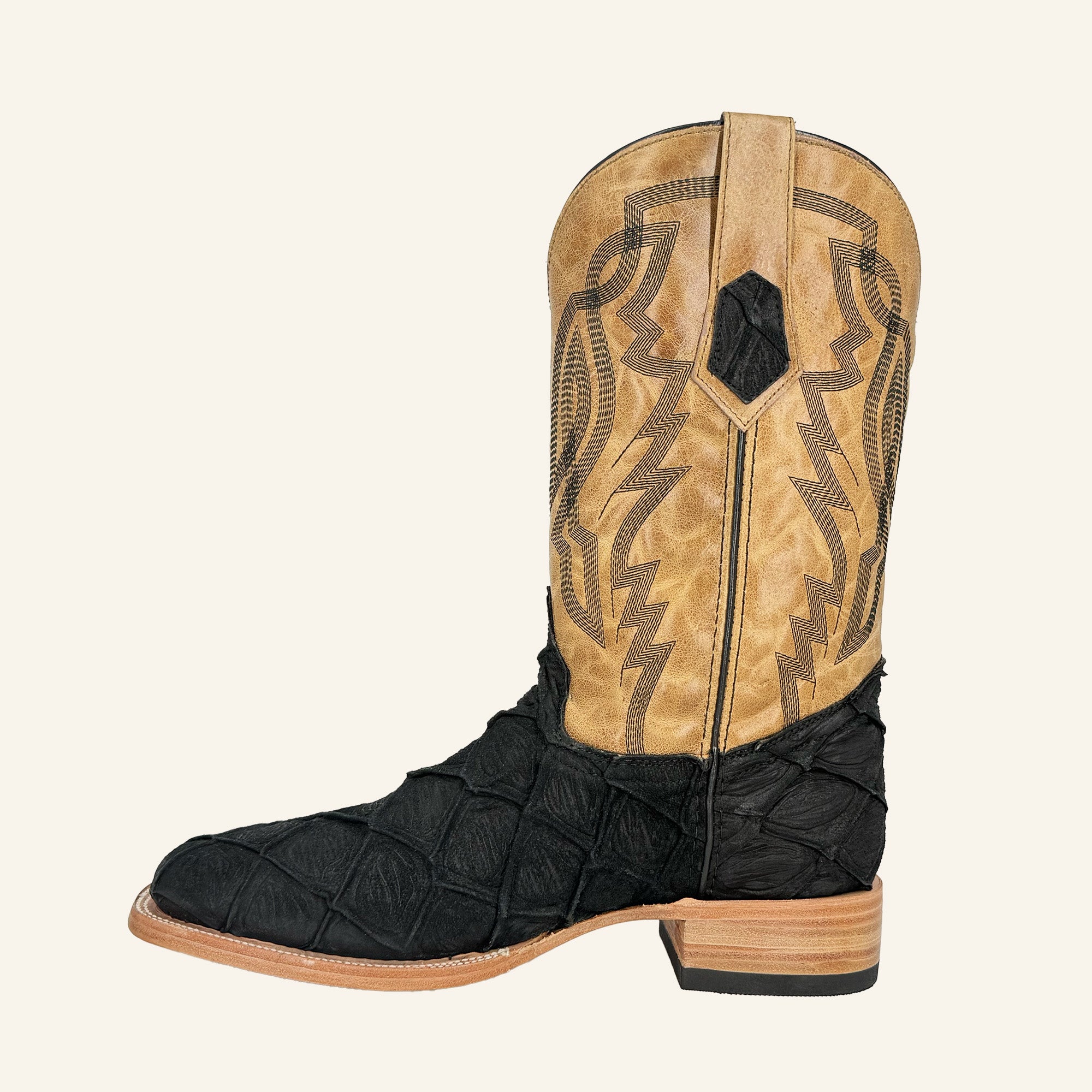 Rock'em Pirarucu Fish Print Square Toe Cowboy Boot MP02 - Matte Black