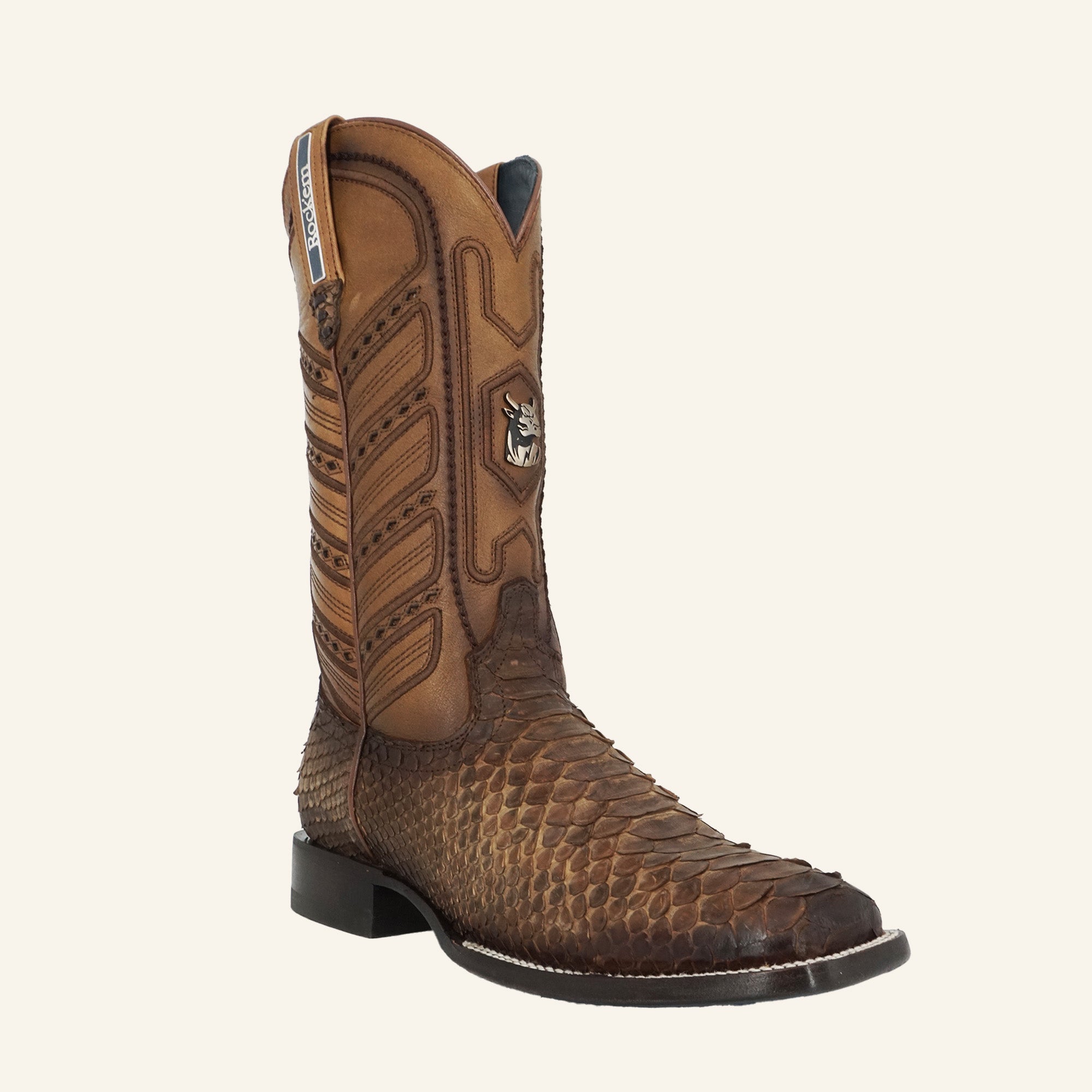 Rock'em Men's Python Versatile Square Toe Cowboy Boot MR20 - Matte Brunette