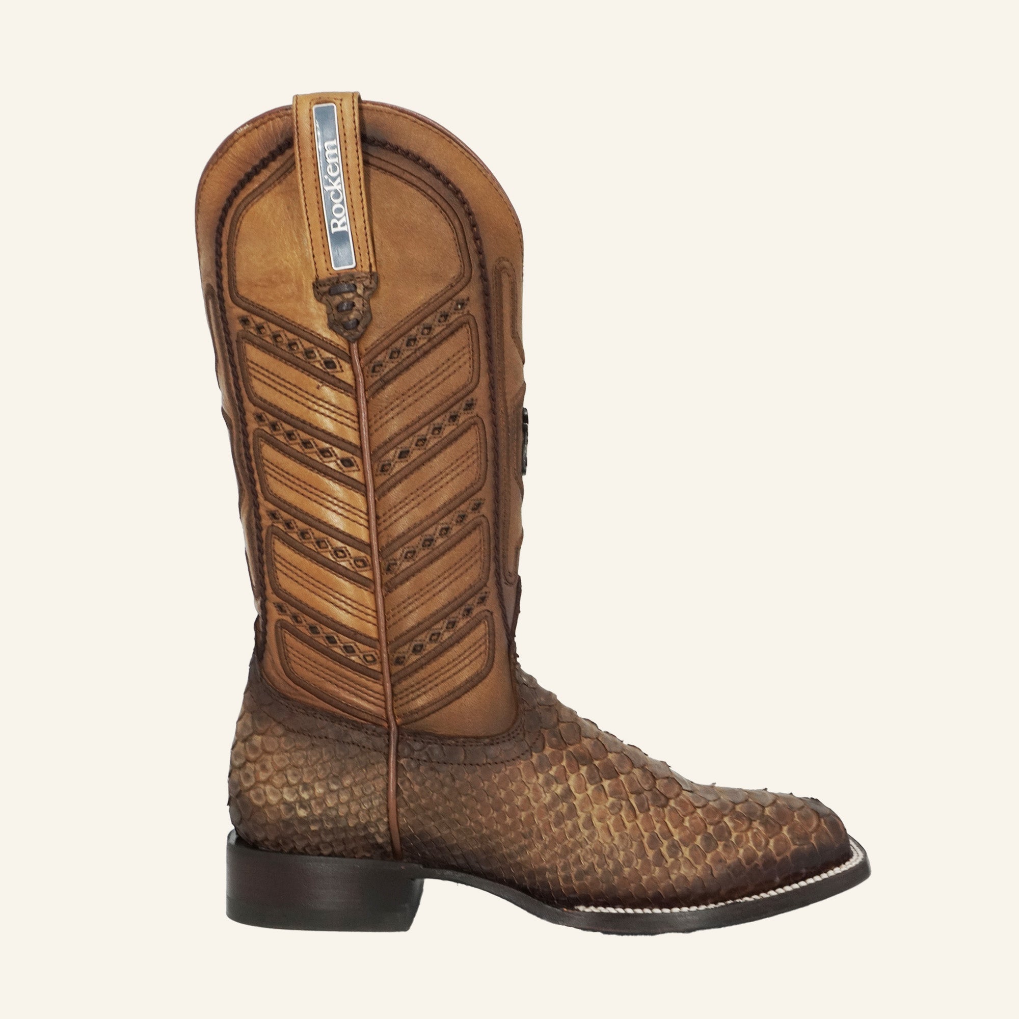 Rock'em Men's Python Versatile Square Toe Cowboy Boot MR20 - Matte Brunette