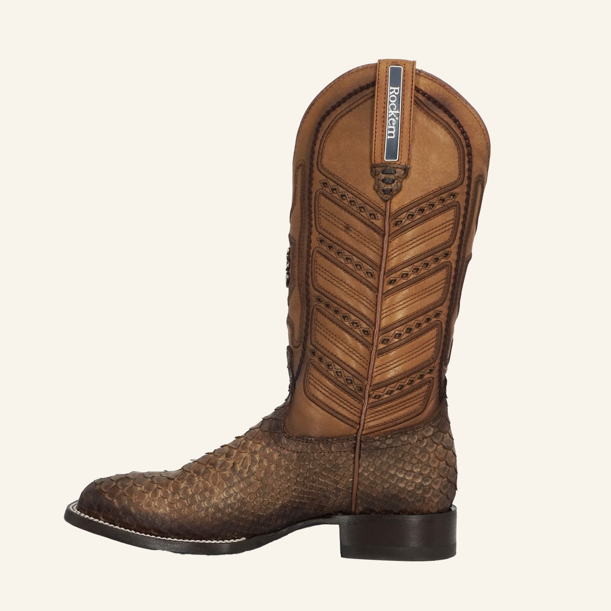 Rock'em Men's Python Versatile Square Toe Cowboy Boot MR20 - Matte Brunette