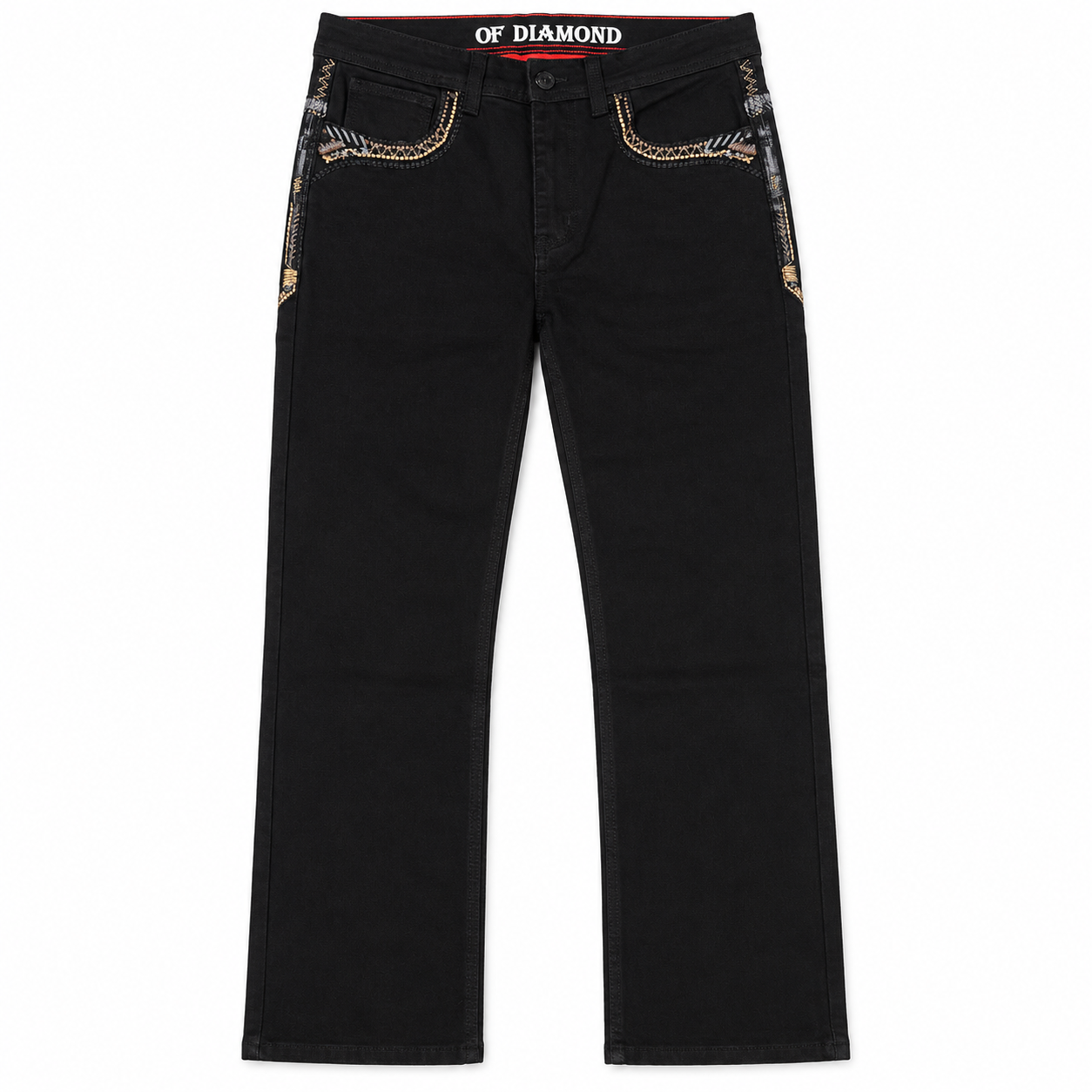 Men's Black Western Bootcut Jeans with Orange Embroidery – P-1500