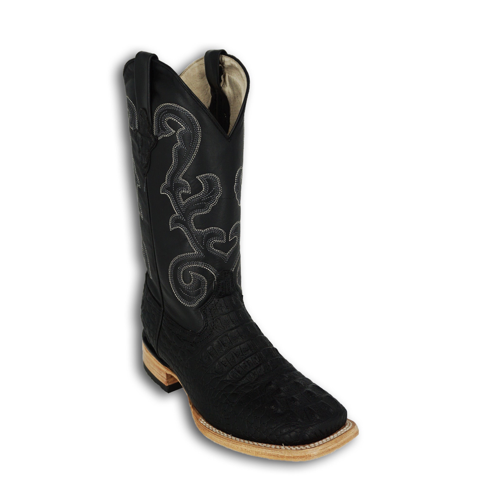 Pistolero Men's Square Toe Imitation Crocodile 1160 - Black