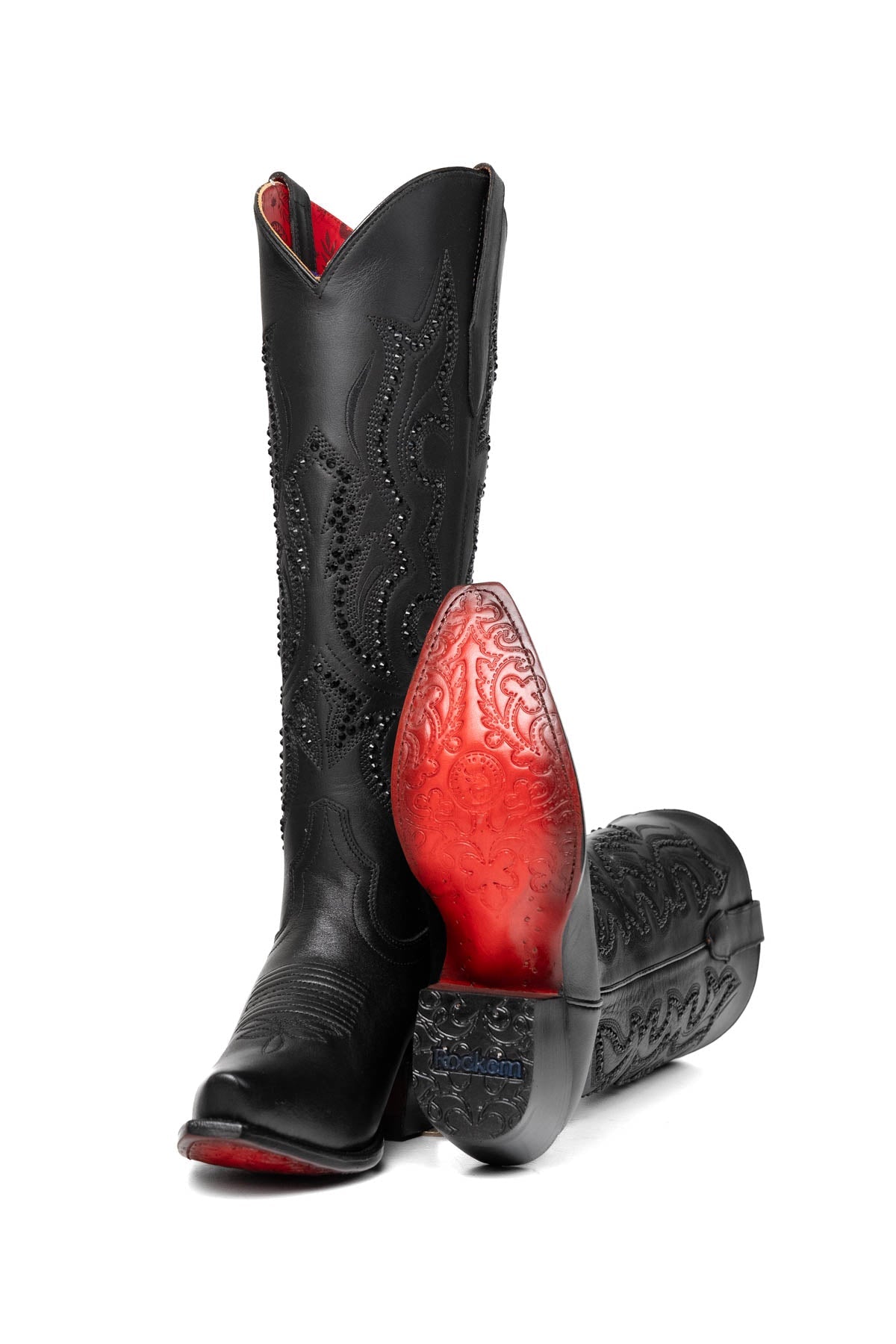 Rock'em Marbella Tall Red Bottom Snip Toe Cowgirl Boot 015 - Black