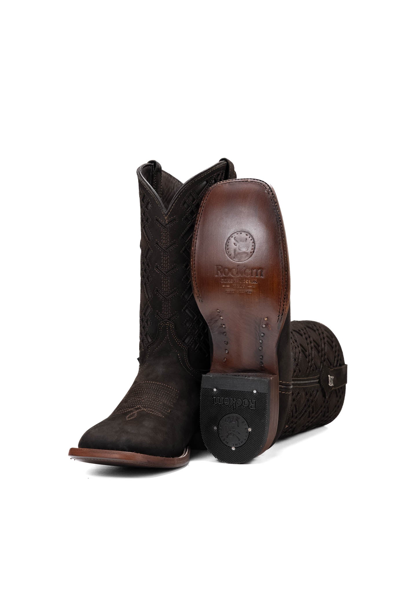 Rock'em Men's Bradley Square Toe Cowboy Boot MR19 - Nobuck Mocha