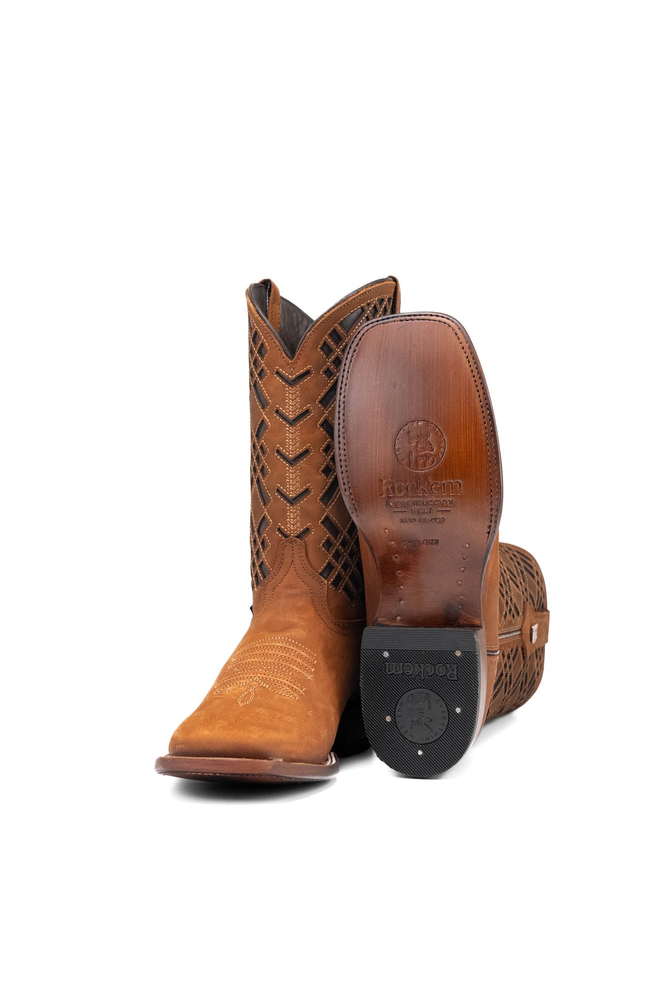 Rock'em Men's Bradley Square Toe Cowboy Boot MR18 - Nobuck Tobacco