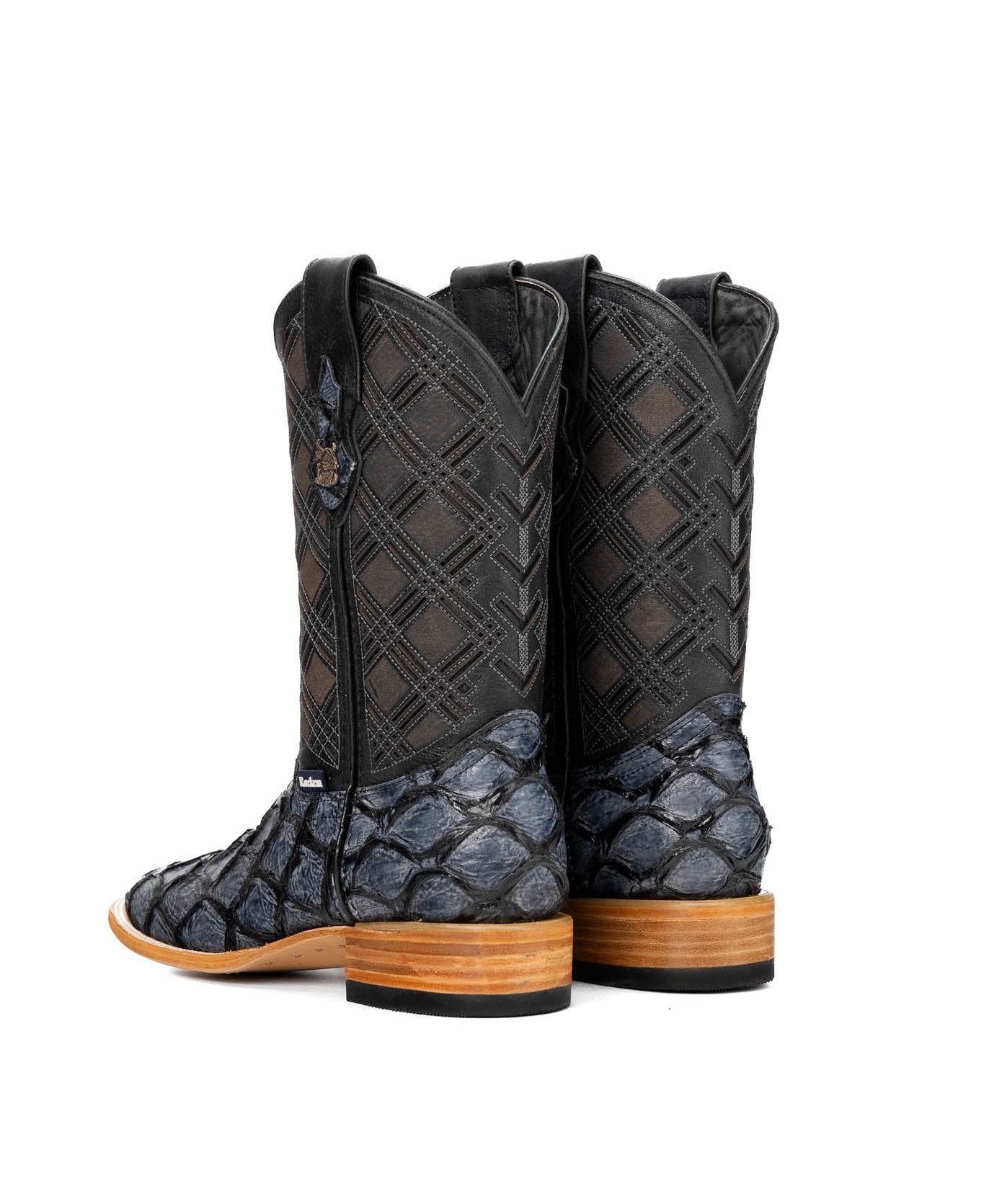 Rock'em Pirarucu Fish Print Square Toe Cowboy Boot -Gris/Azulado