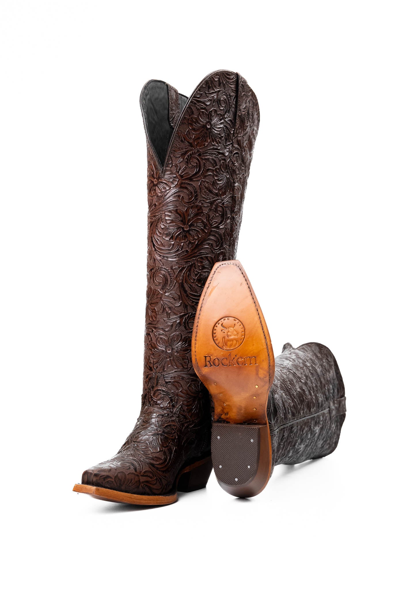 Rock'em Nancy Tall Wide Calf Snip Toe Cowgirl Boot - Brown