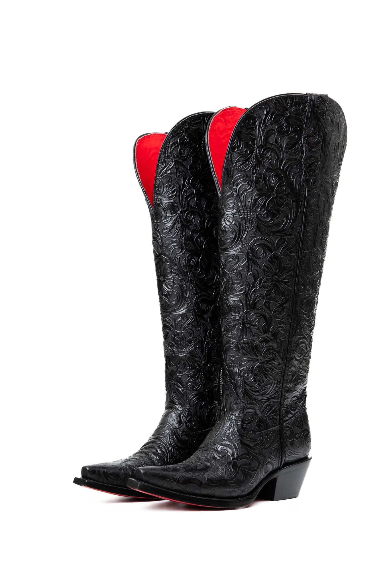 Rock'em Nancy Tall Wide Calf Red Bottom Snip Toe Cowgirl Boot - Black