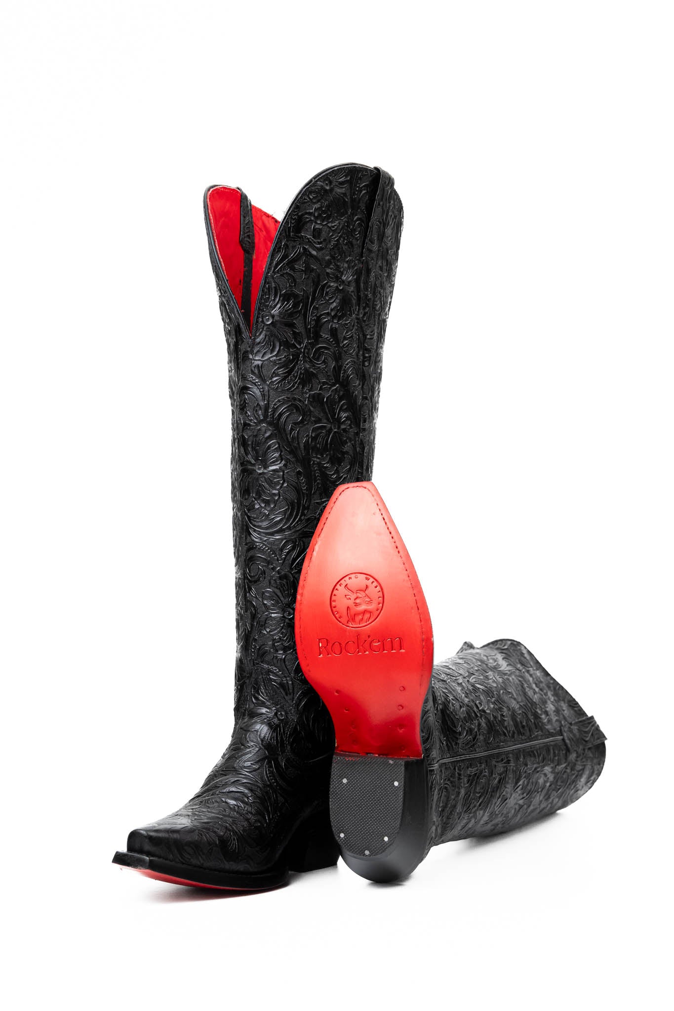 Rock'em Nancy Tall Wide Calf Red Bottom Snip Toe Cowgirl Boot - Black