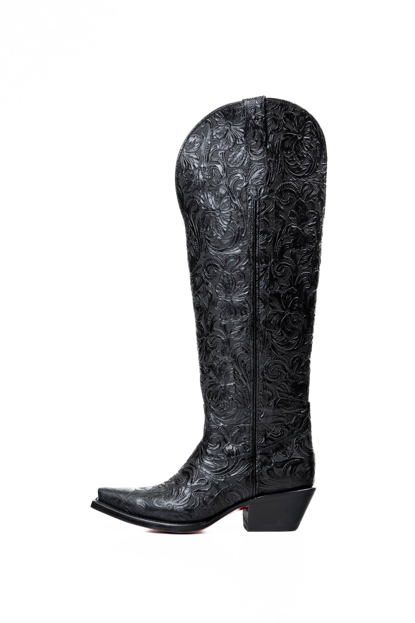 Rock'em Nancy Tall Wide Calf Red Bottom Snip Toe Cowgirl Boot - Black