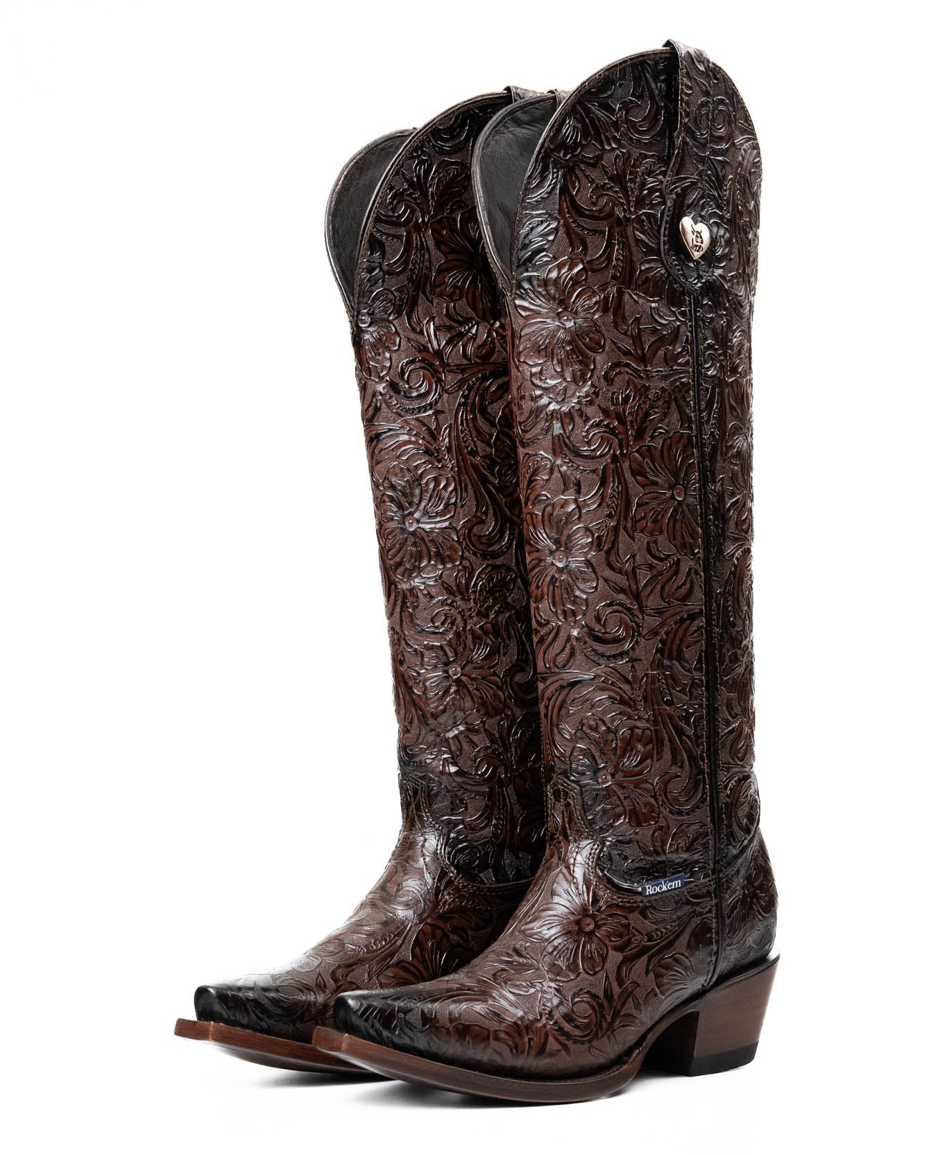 Rock'em Nancy Tall Calf Snip Toe Cowgirl Boot 013 - Brown