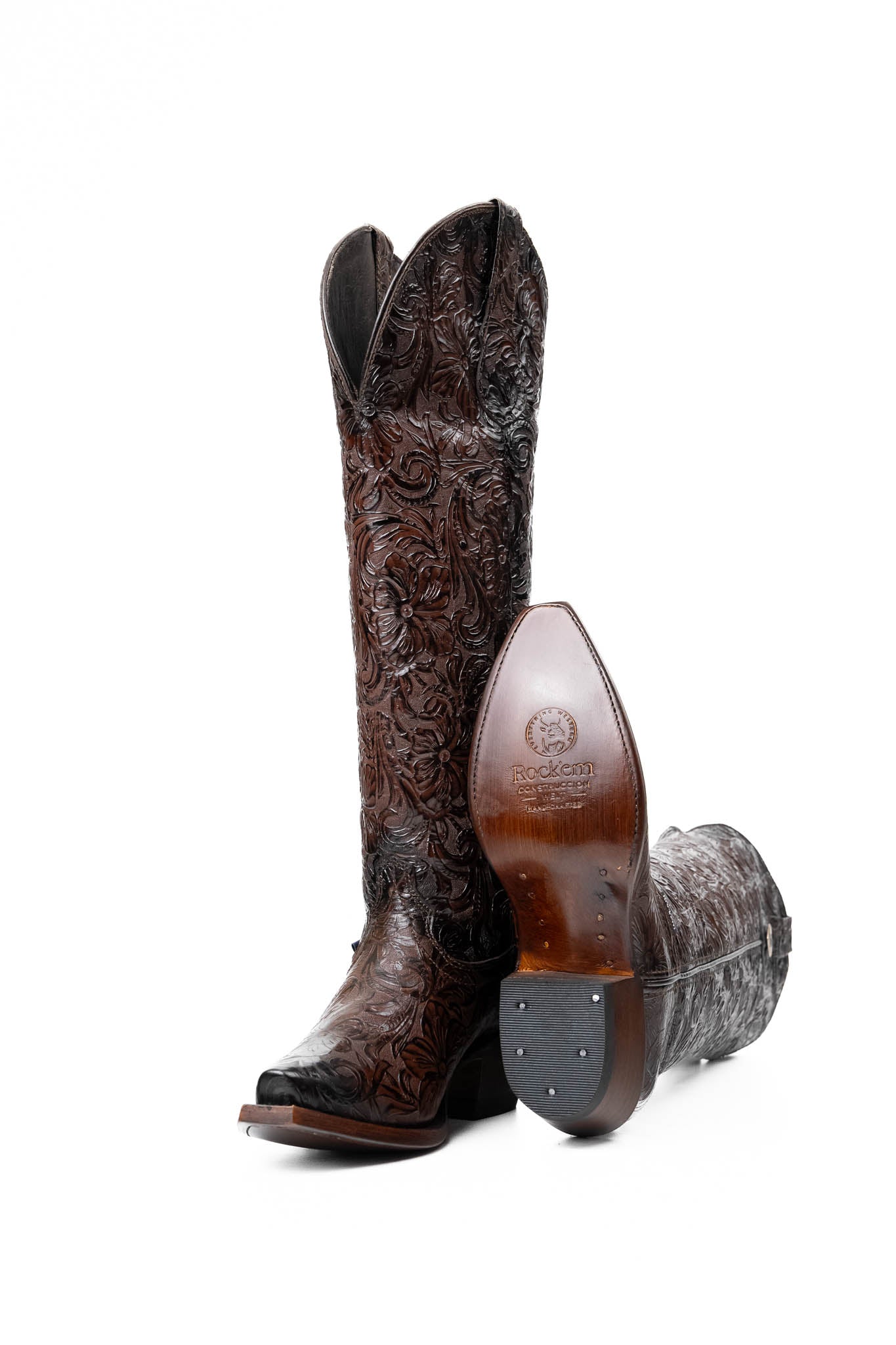 Rock'em Nancy Tall Calf Snip Toe Cowgirl Boot 013 - Brown