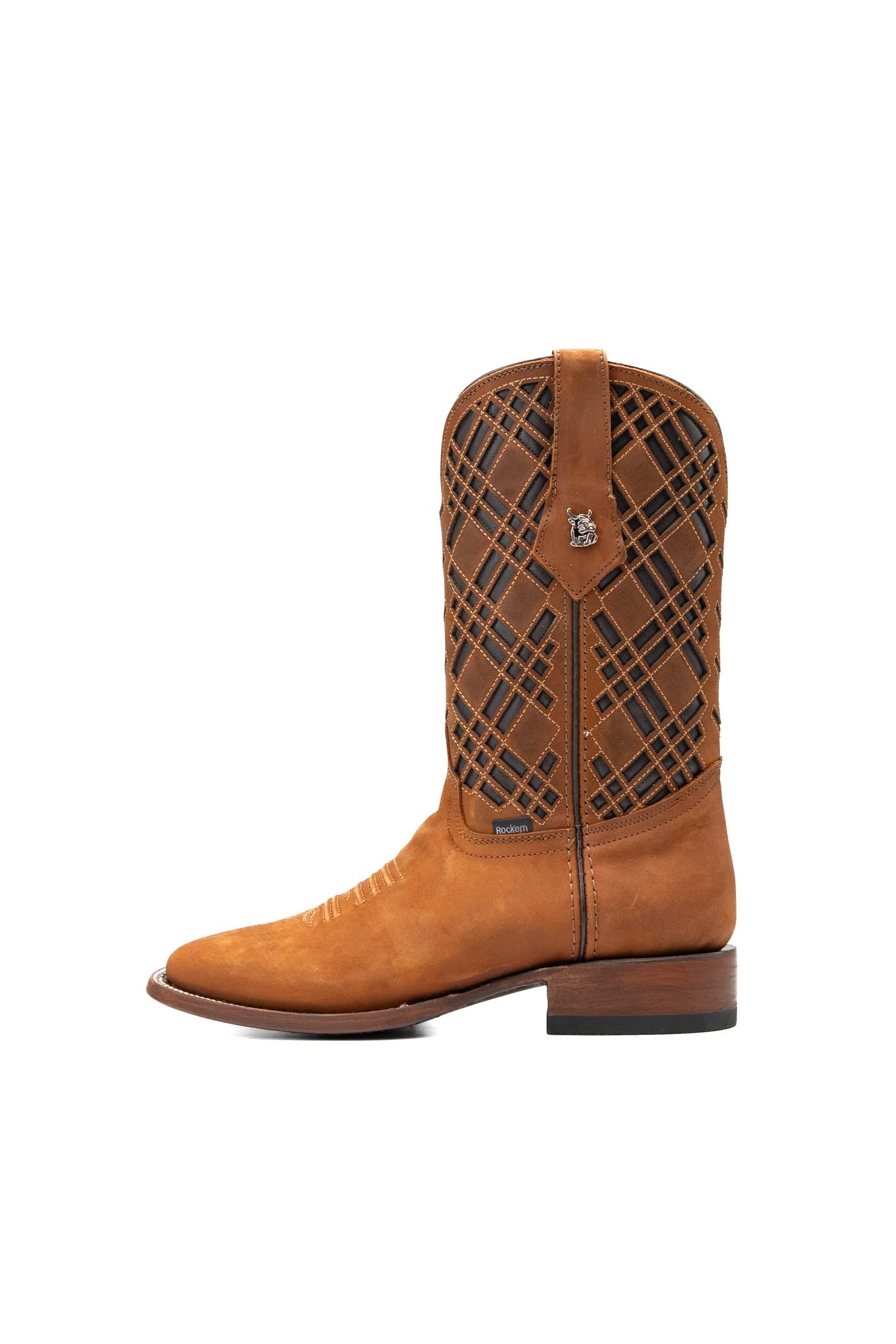 Rock'em Men's Bradley Square Toe Cowboy Boot MR18 - Nobuck Tobacco