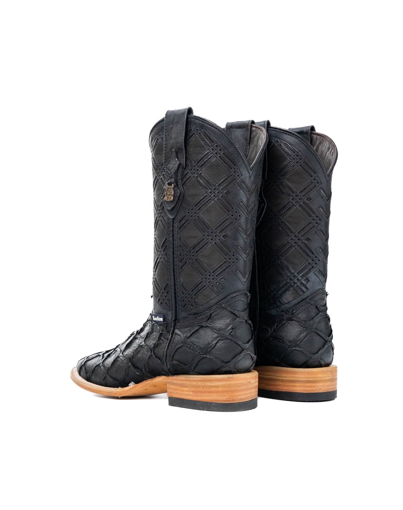 Rock'em Pirarucu Fish Print Square Toe Cowboy Boot - Matte Black