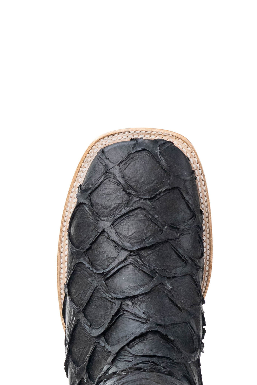 Rock'em Pirarucu Fish Print Square Toe Cowboy Boot - Matte Black