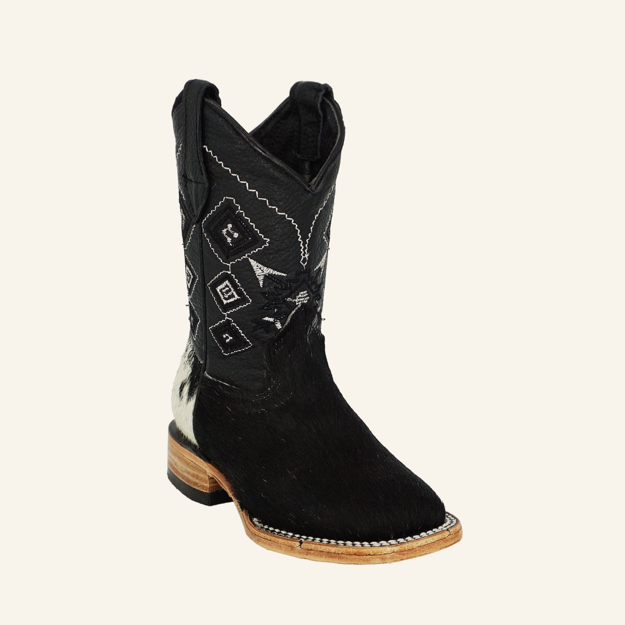 Rock'em Kids Cowhide Cowboy Boot - Black/White