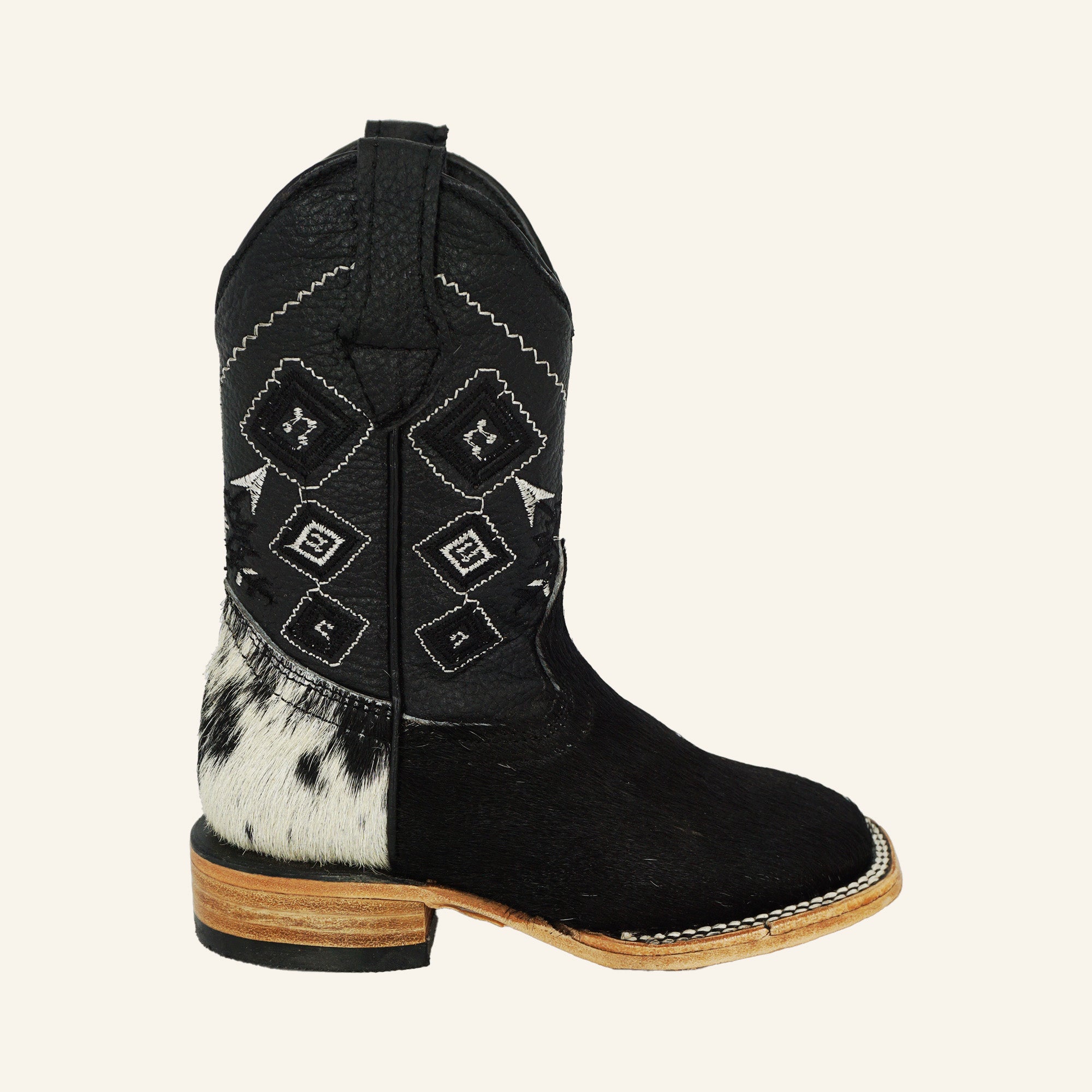 Rock'em Kids Cowhide Cowboy Boot - Black/White