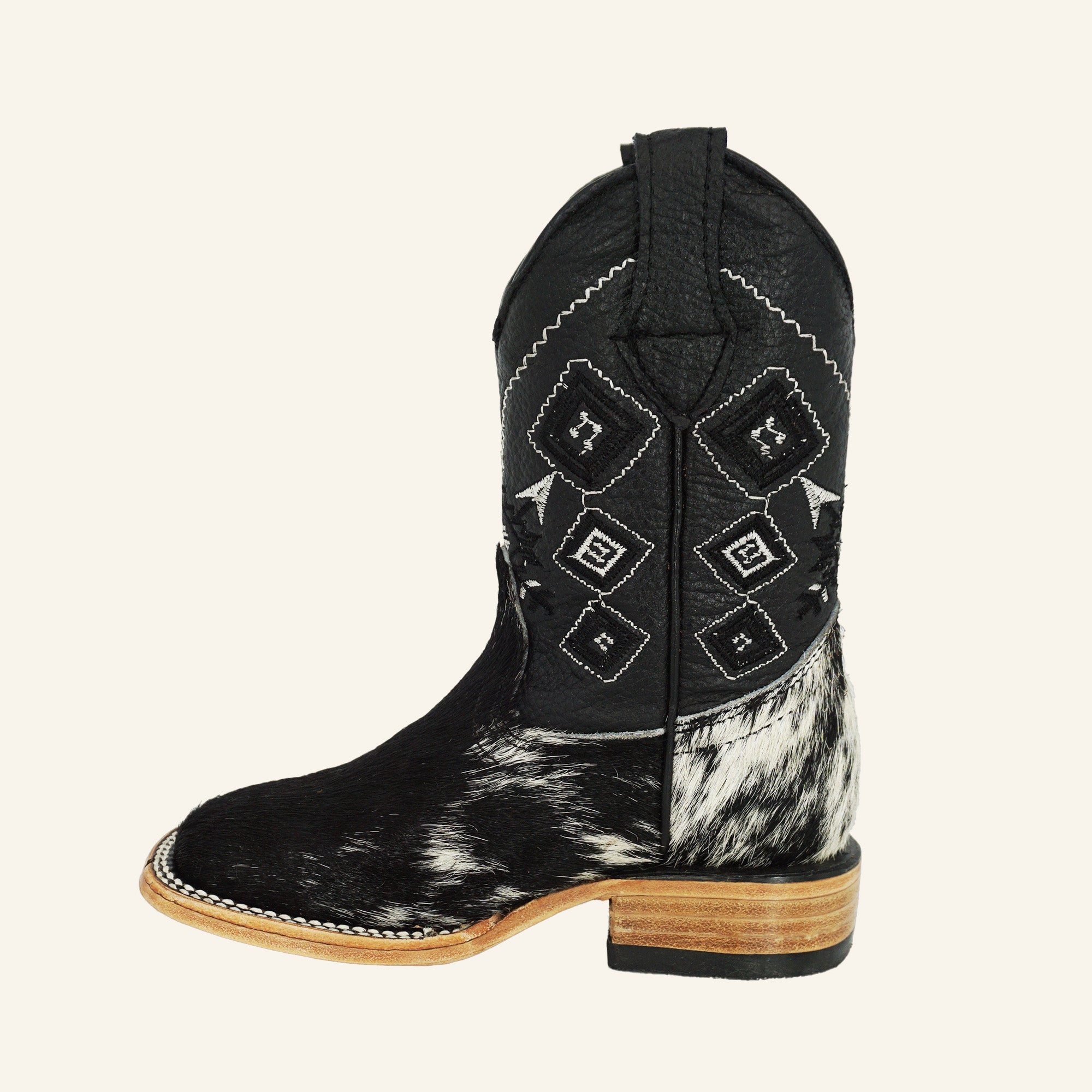 Rock'em Kids Cowhide Cowboy Boot - Black/White