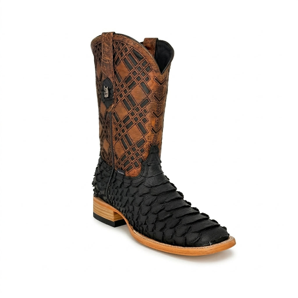 Rock'em Men's Ryder Python Print Cowboy Boot MR25 - Matte Black