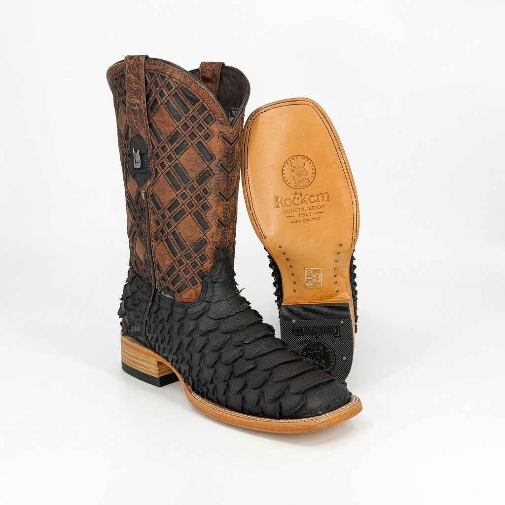 Rock'em Men's Ryder Python Print Cowboy Boot MR25 - Matte Black