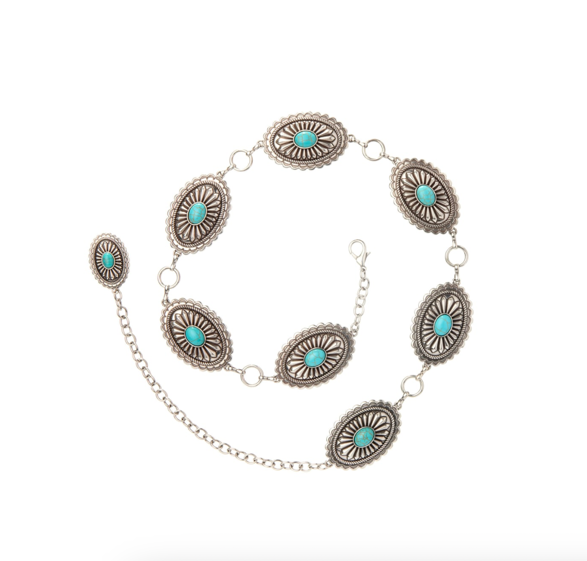 Ariat Women's Silver & Turquoise Stone Oval Concho Chain Belt A1515836