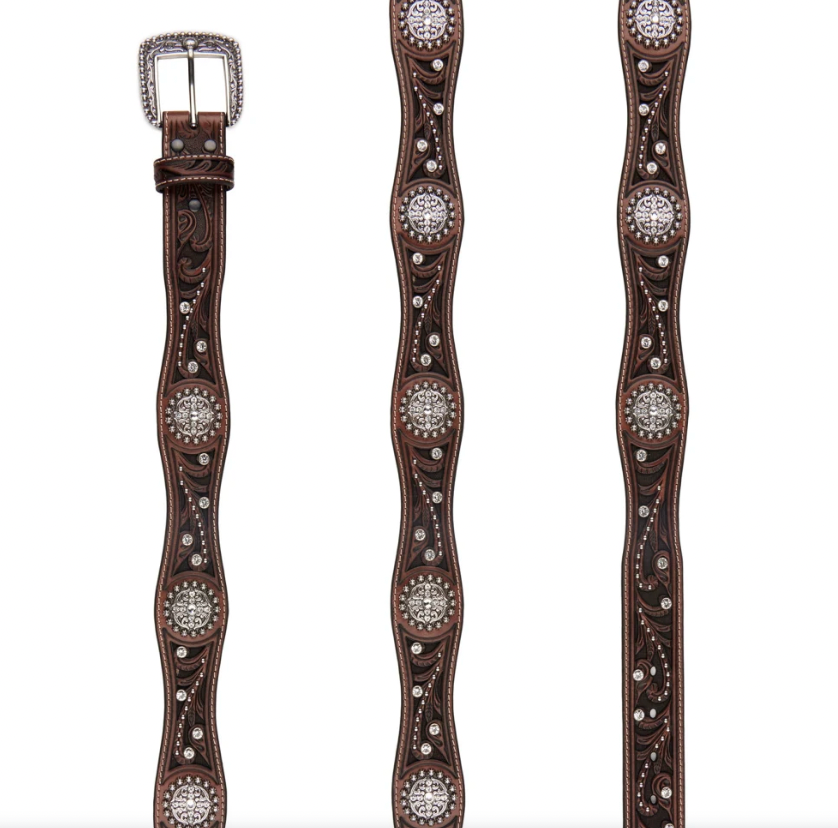 Ariat Women's Scroll Inlay with Crystals Scalloped Belt A1513002