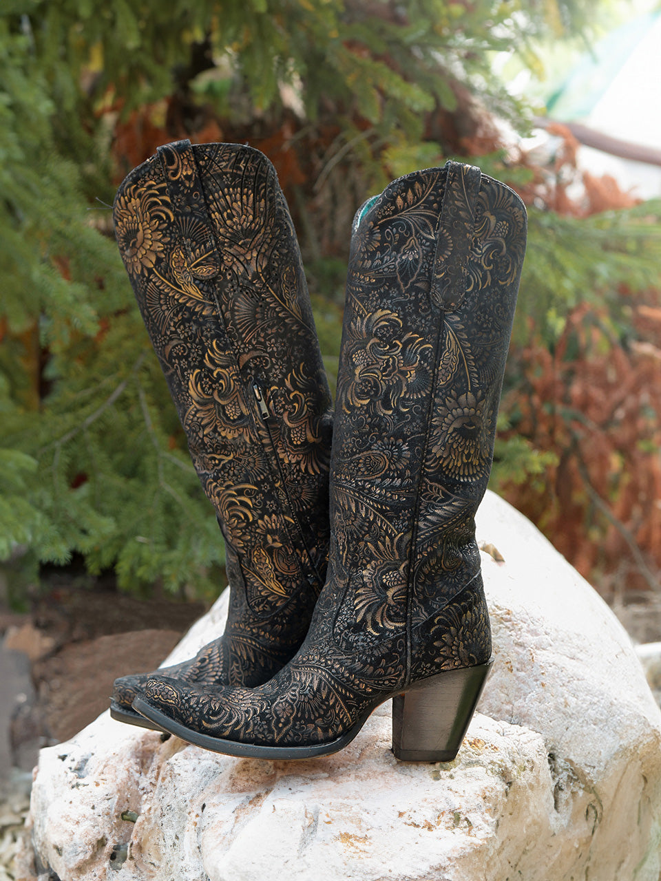Corral Women's Stamped Floral Suede Boot A4481 - Black/Gold