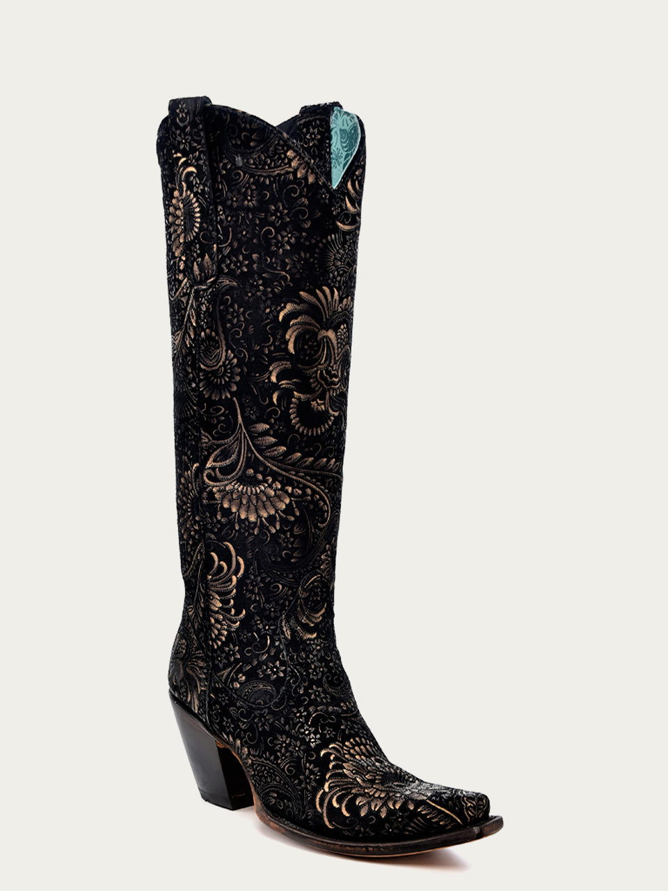 Corral Women's Stamped Floral Suede Boot A4481 - Black/Gold