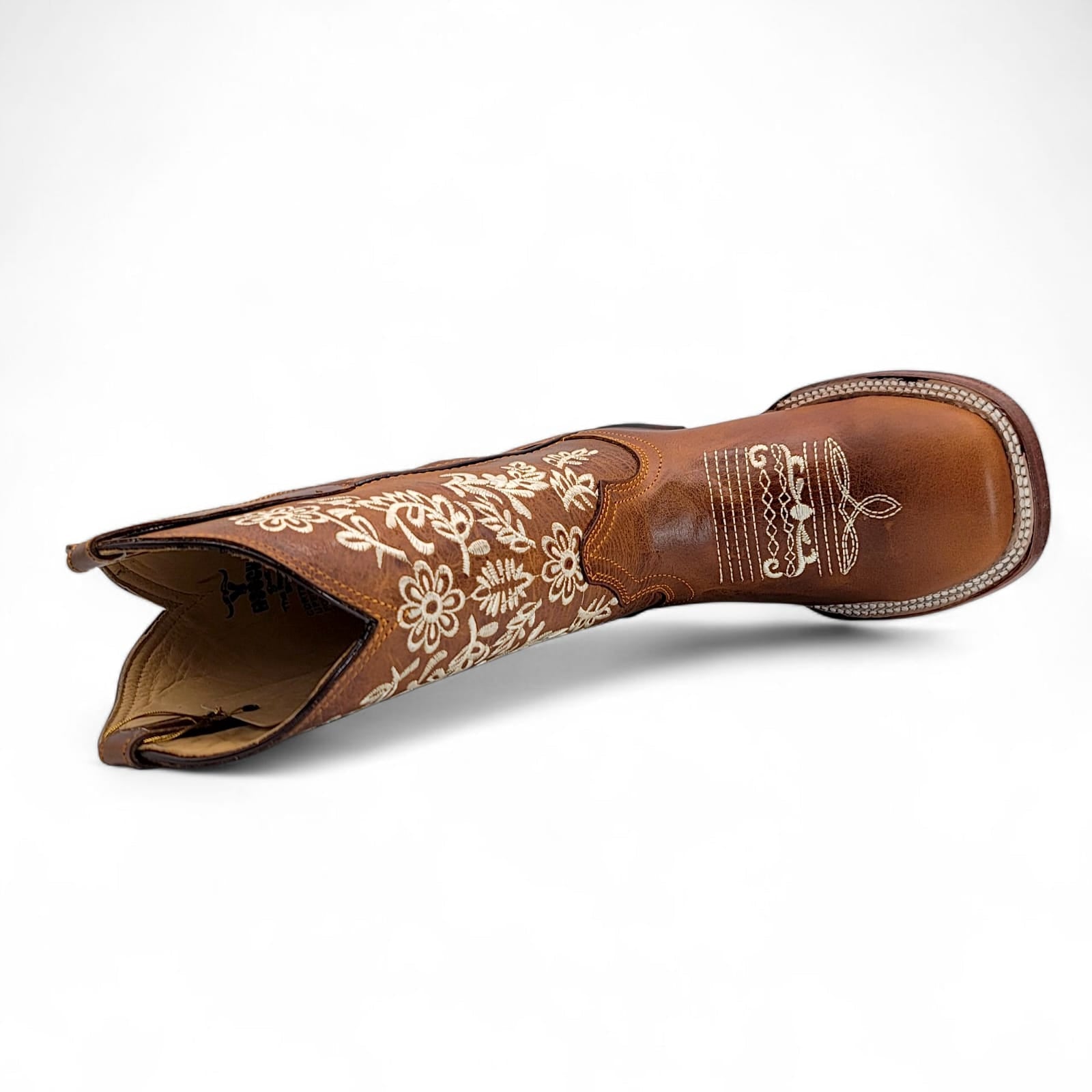 Women’s Square Toe Western Boots Honey Genuine Leather Embroidered 12” Shaft – H227251