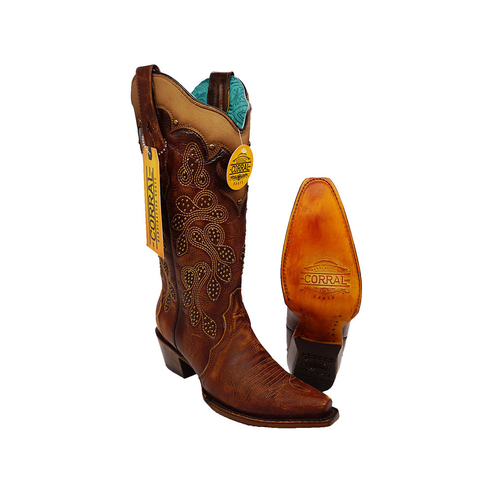 Corral Women's Boot Z5088 Embroidery & Studs - Tan
