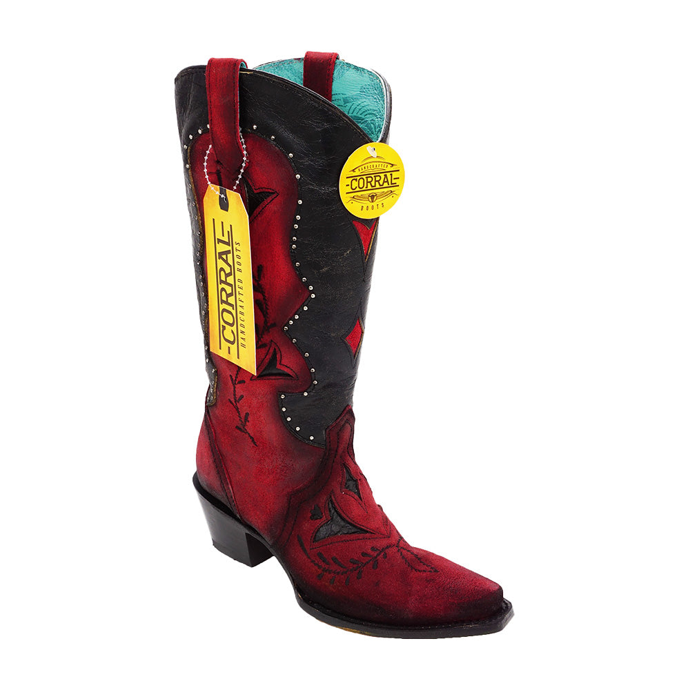Corral Women's Boot Z5092 Embroidery & Studs - Black/Red