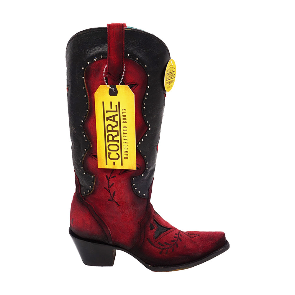 Corral Women's Boot Z5092 Embroidery & Studs - Black/Red