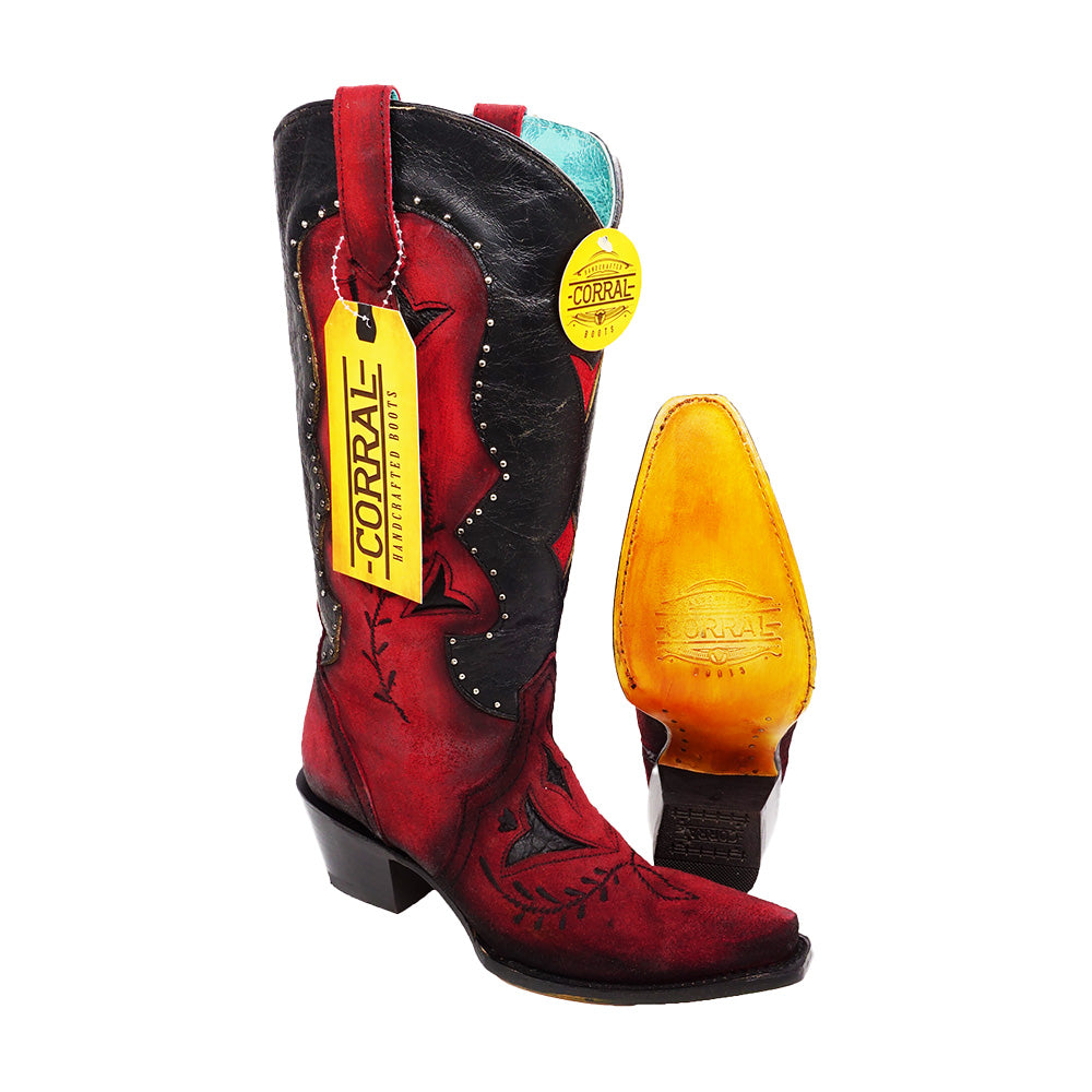 Corral Women's Boot Z5092 Embroidery & Studs - Black/Red