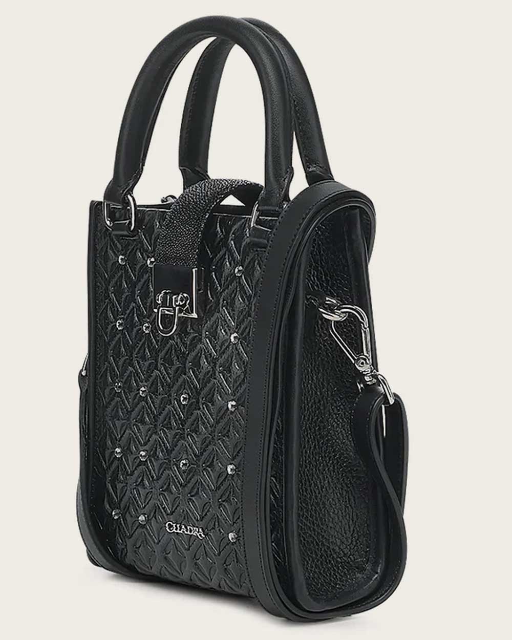 Cuadra Women's Black Stingray Laser & Stud Handbag DU690