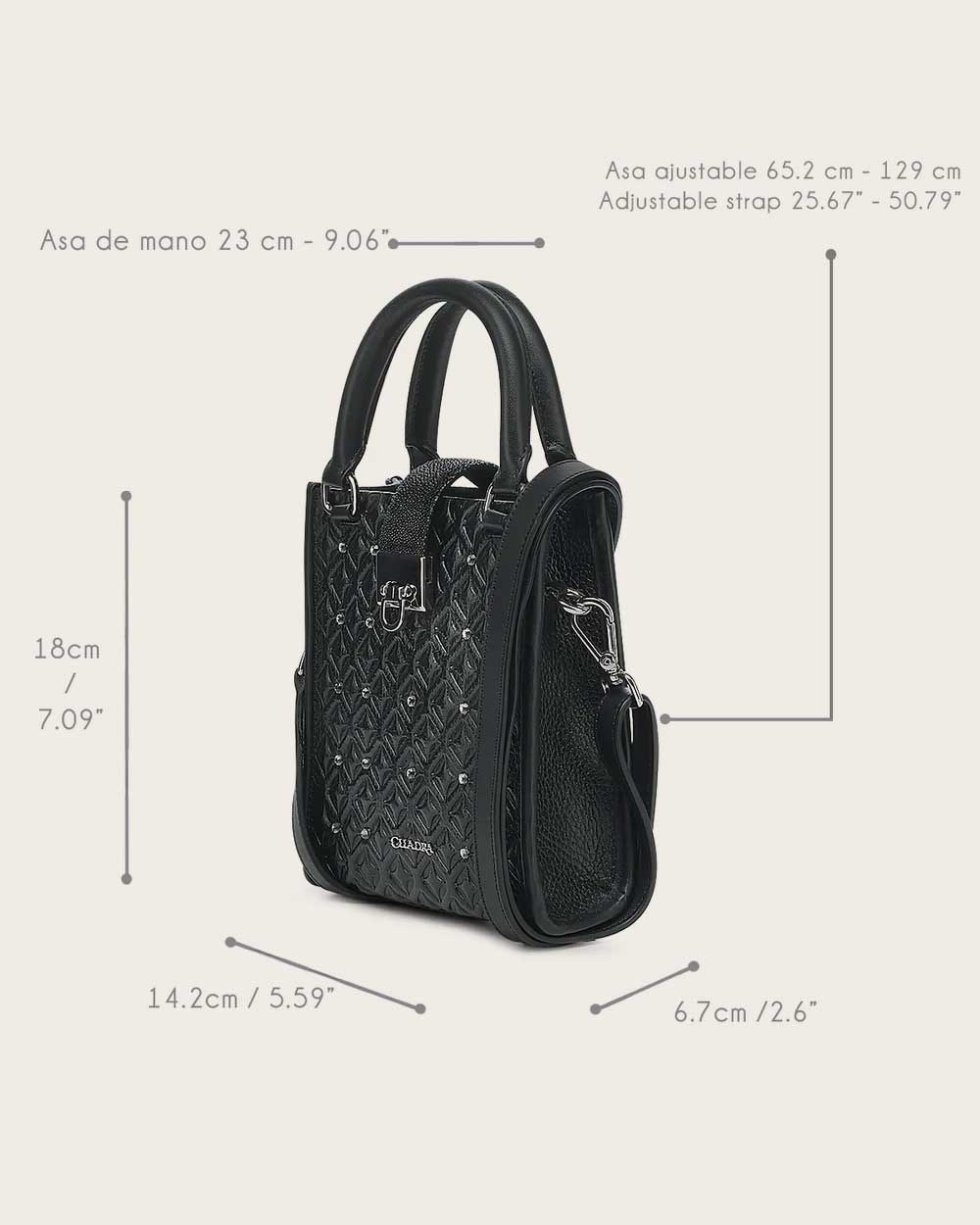Cuadra Women's Black Stingray Laser & Stud Handbag DU690