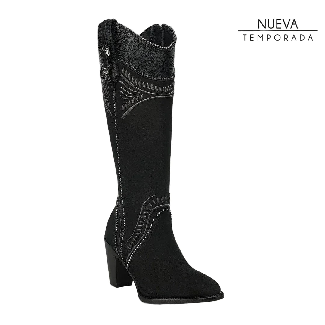 Cuadra Women's Embroidery & Zipper Round Toe CC357 - Nobuck Negro