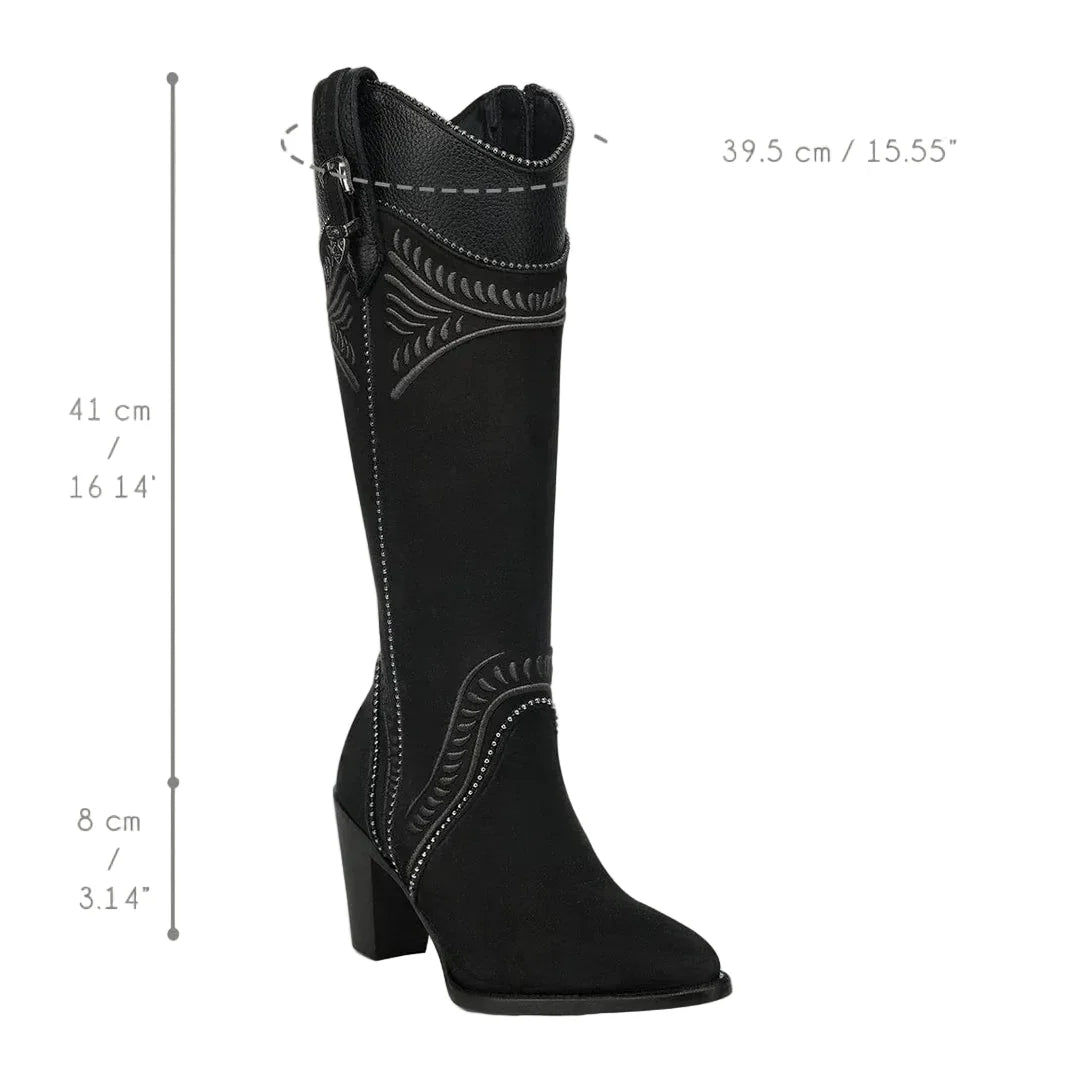 Cuadra Women's Embroidery & Zipper Round Toe CC357 - Nobuck Negro