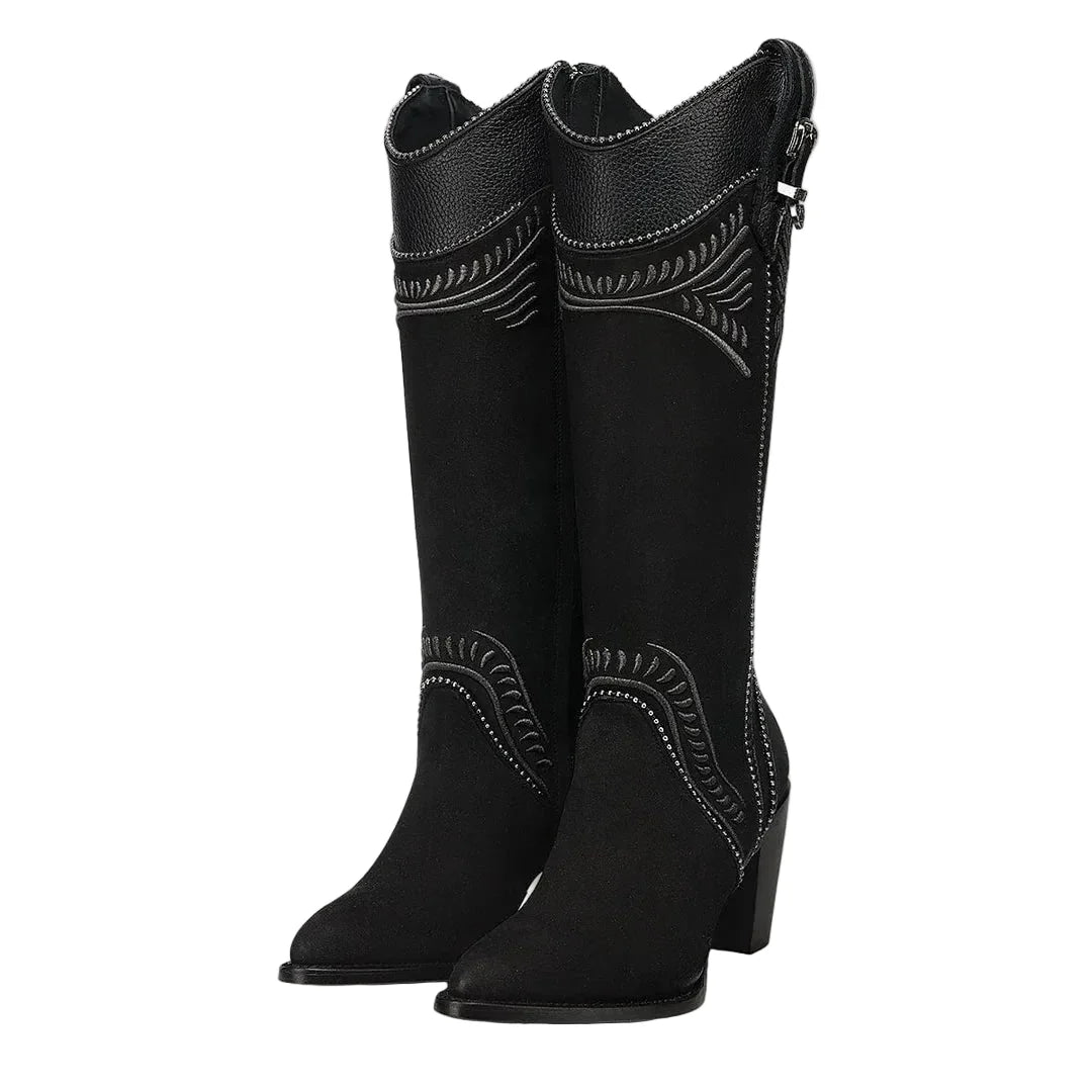 Cuadra Women's Embroidery & Zipper Round Toe CC357 - Nobuck Negro