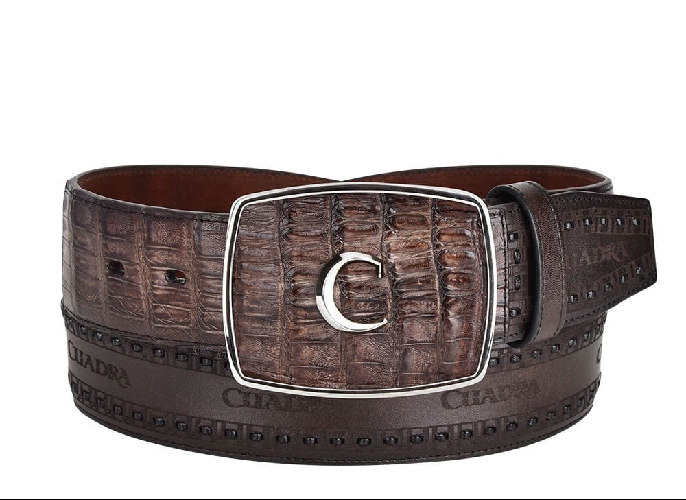 Cuadra Men's Caiman Laser & Woven Belt BC279 - Arauco Chocolate