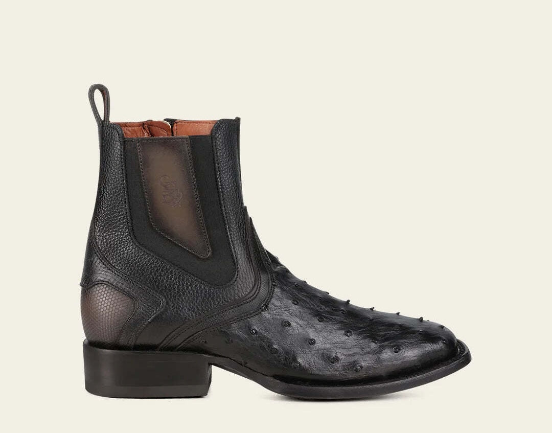 Cuadra Men's Ostrich Zipper & Elastic Square Toe CU821 - Black