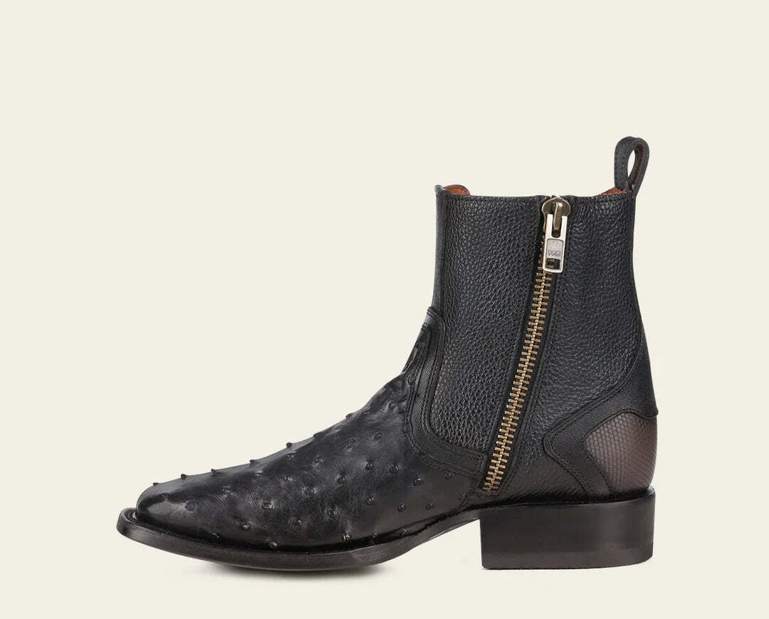 Cuadra Men's Ostrich Zipper & Elastic Square Toe CU821 - Black
