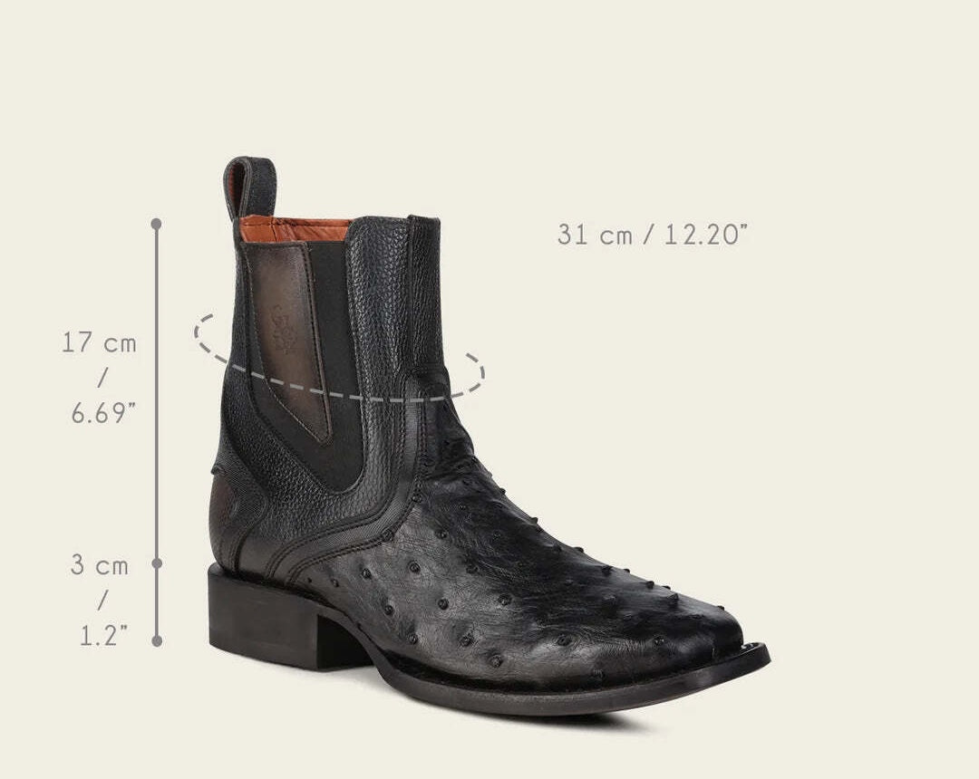 Cuadra Men's Ostrich Zipper & Elastic Square Toe CU821 - Black