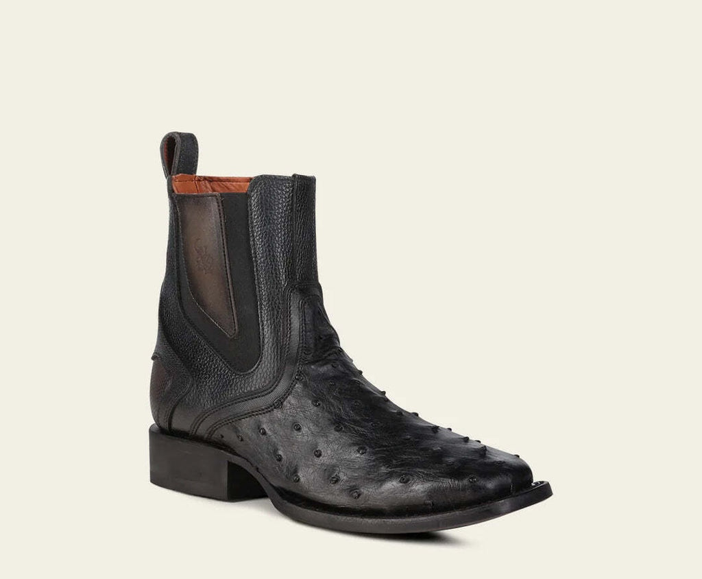 Cuadra Men's Ostrich Zipper & Elastic Square Toe CU821 - Black