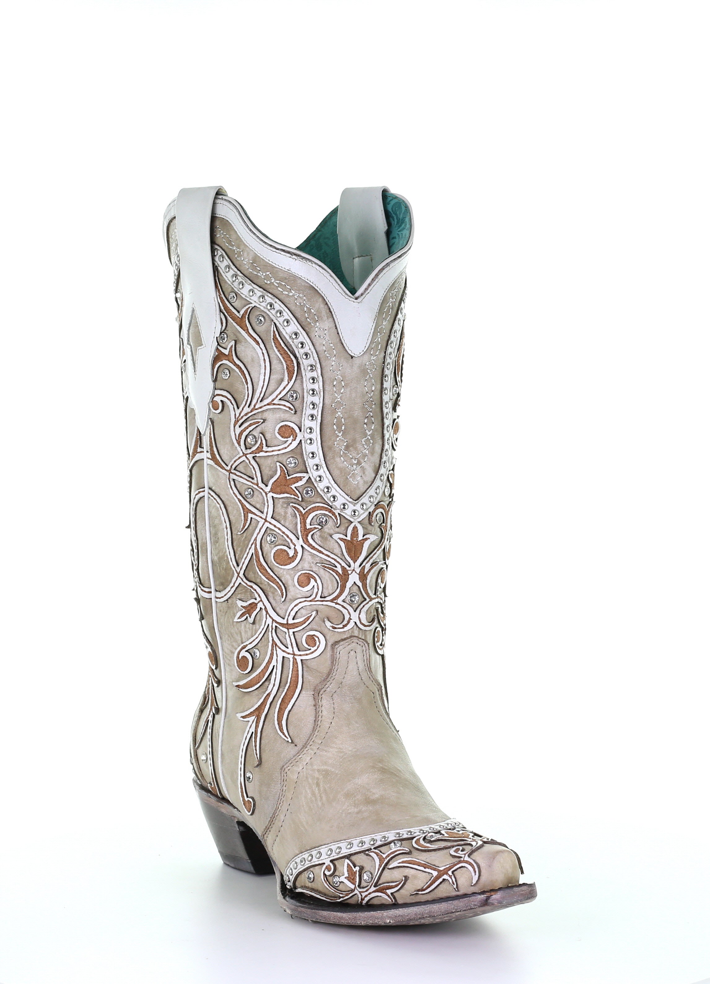 Corral Women's Boot Snip Toe A3837 White Inlay & Embroidery