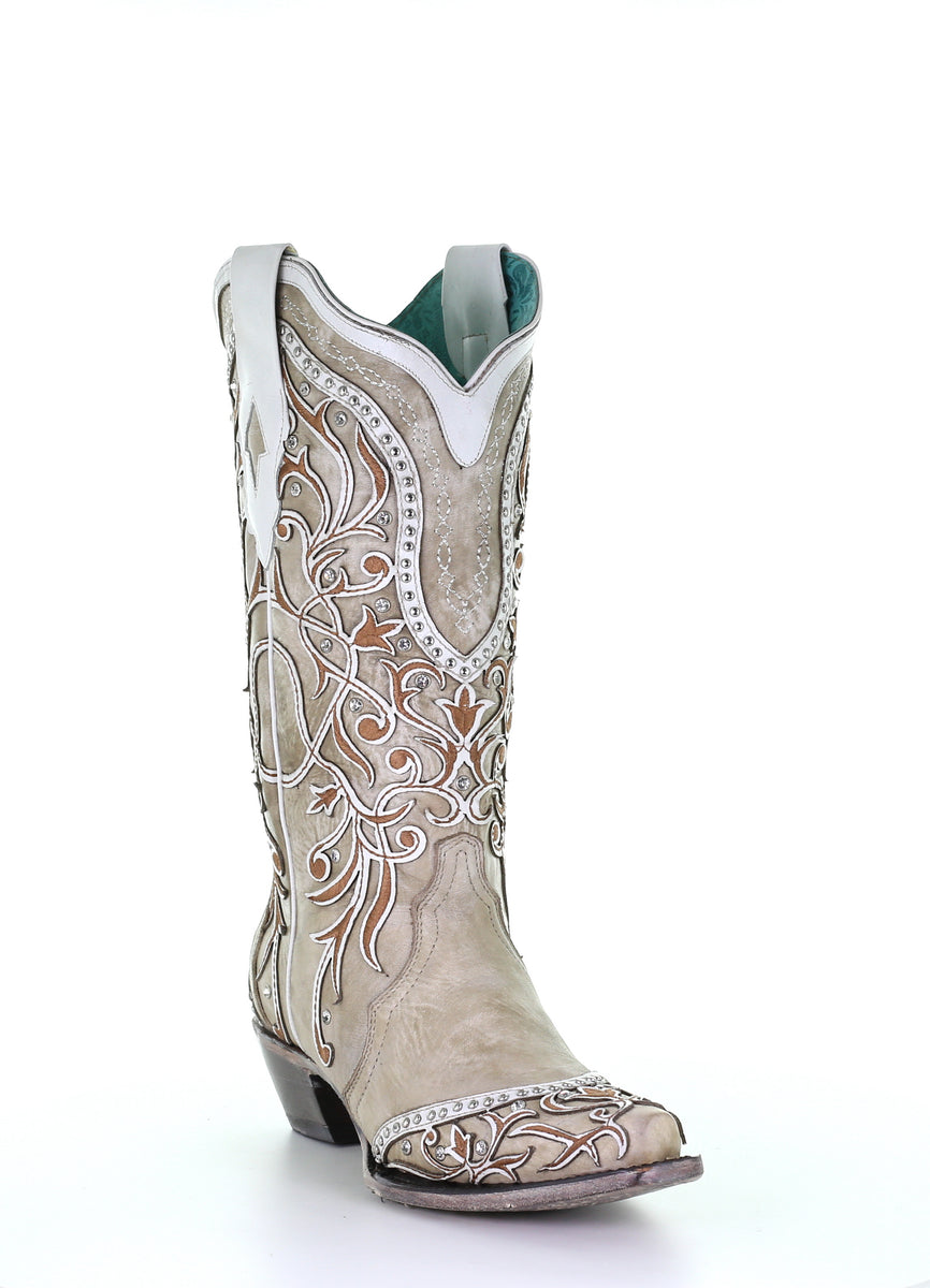 Corral Women's Boot Snip Toe A3837 White Inlay & Embroidery – Botas ...