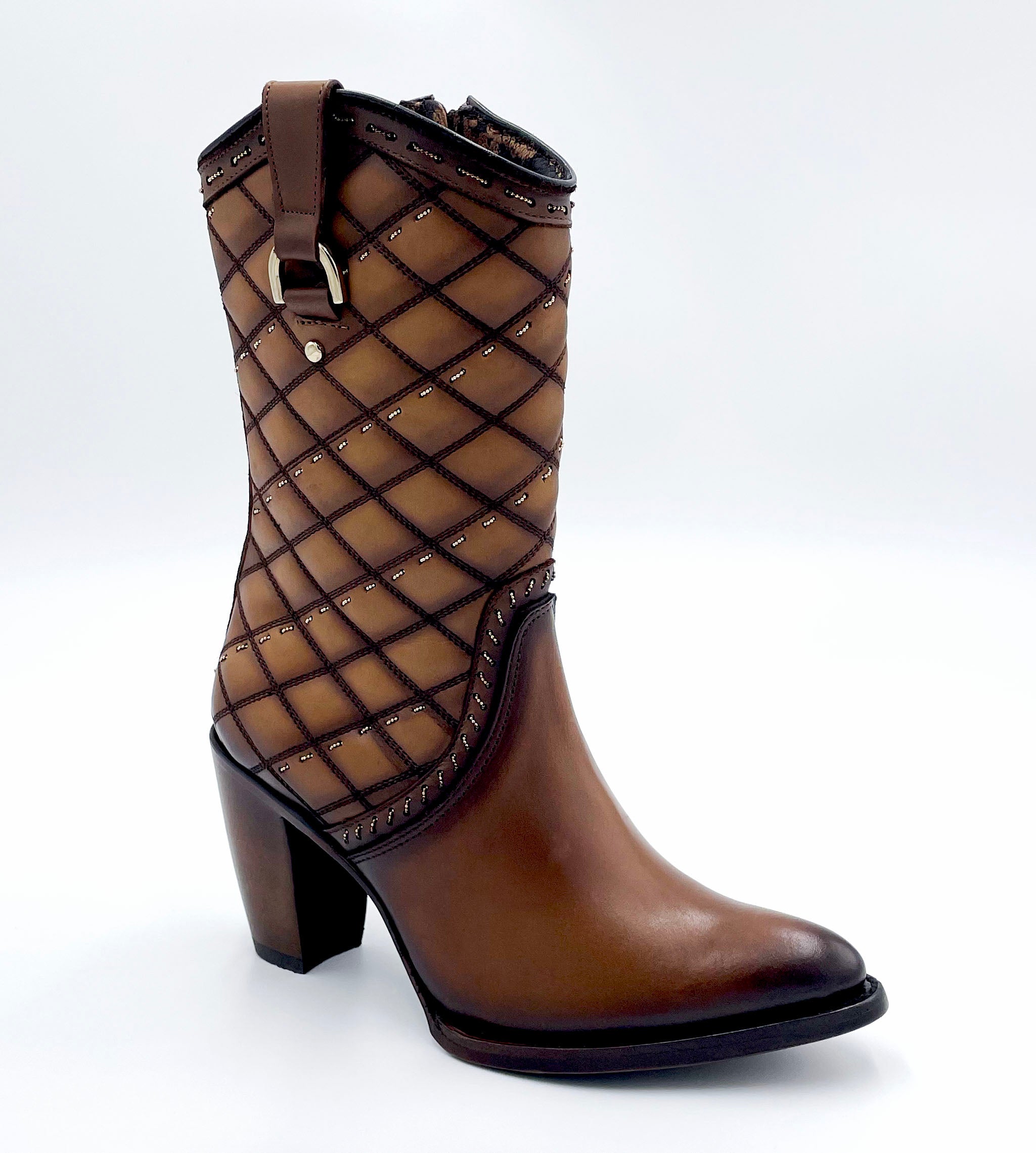 Cuadra Women's Brown Embroidery & Woven Round Toe Boot CU623 - Toledo Cafe