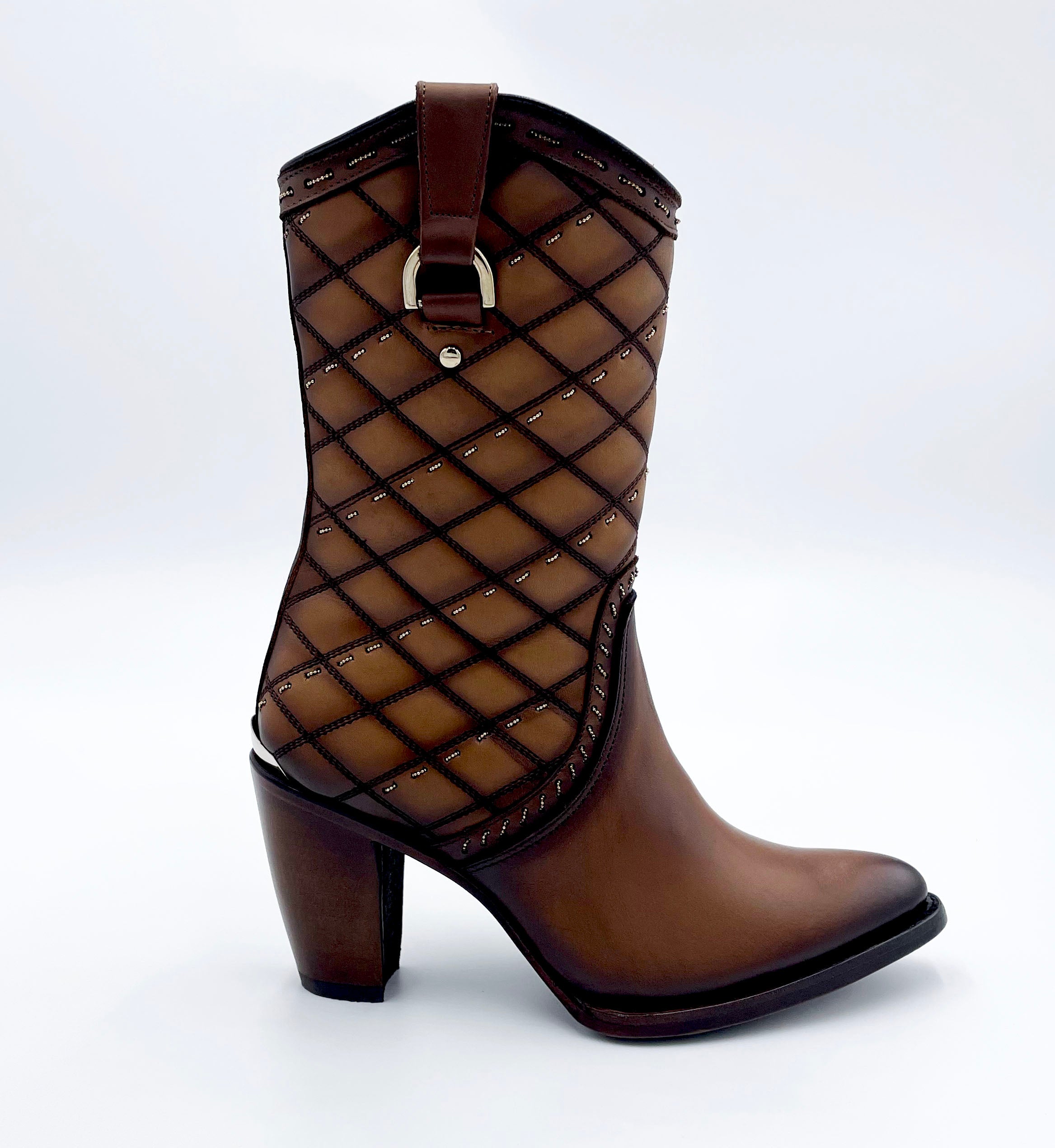 Cuadra Women's Brown Embroidery & Woven Round Toe Boot CU623 - Toledo Cafe